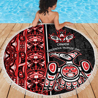 Canada Indigenous Peoples' Day Beach Blanket Canadian Raven Haida Pattern