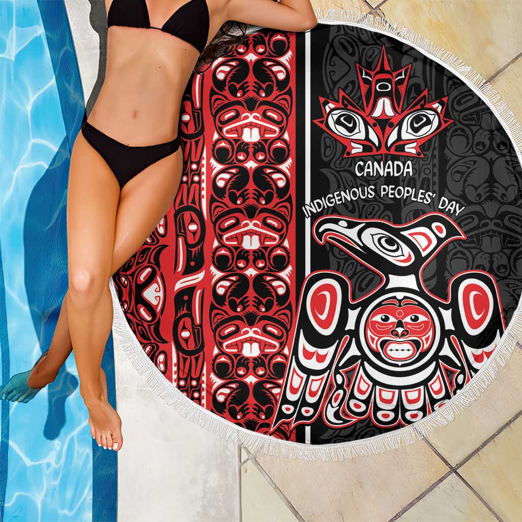 Canada Indigenous Peoples' Day Beach Blanket Canadian Raven Haida Pattern