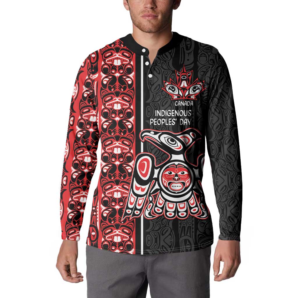 Canada Indigenous Peoples' Day Button Sweatshirt Canadian Raven Haida Pattern