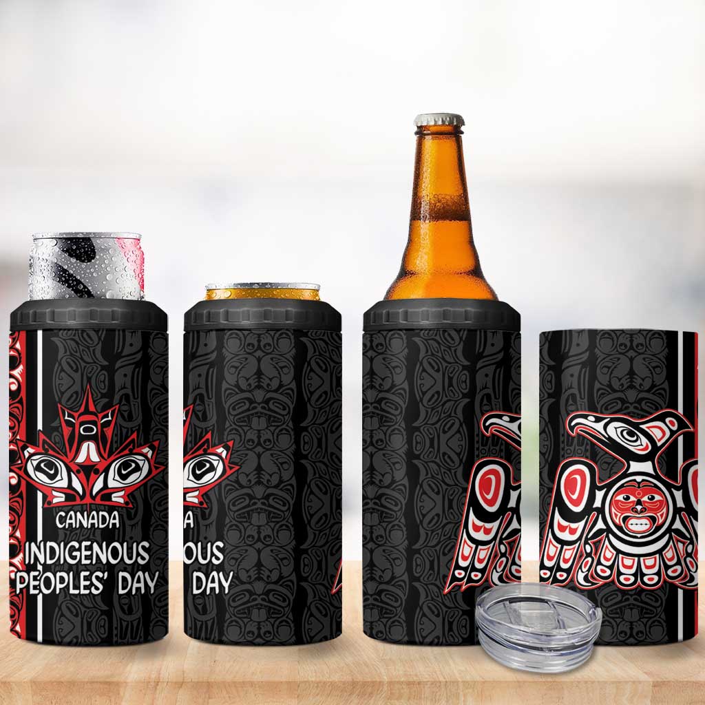 Canada Indigenous Peoples' Day 4 in 1 Can Cooler Tumbler Canadian Raven Haida Pattern