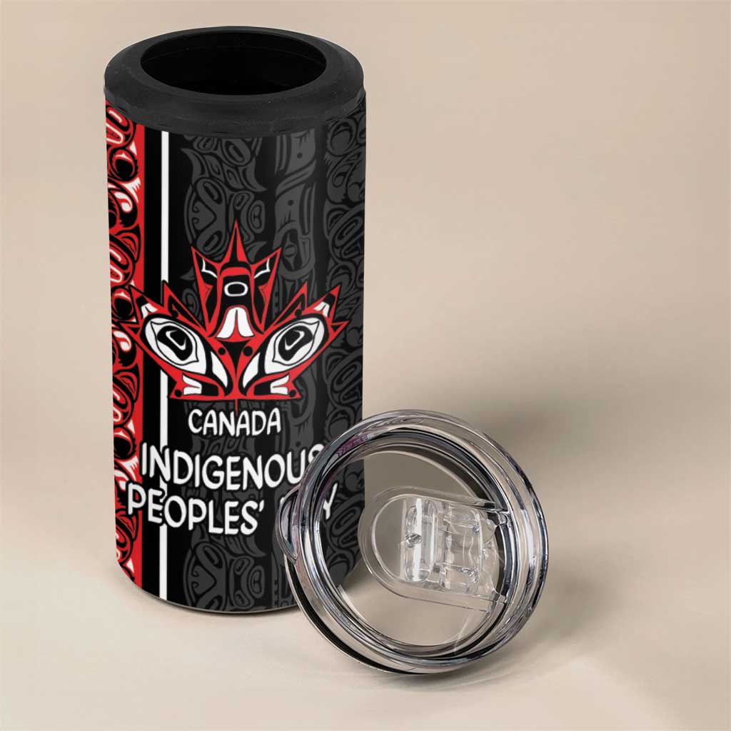 Canada Indigenous Peoples' Day 4 in 1 Can Cooler Tumbler Canadian Raven Haida Pattern