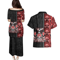 Canada Indigenous Peoples' Day Couples Matching Puletasi and Hawaiian Shirt Canadian Raven Haida Pattern