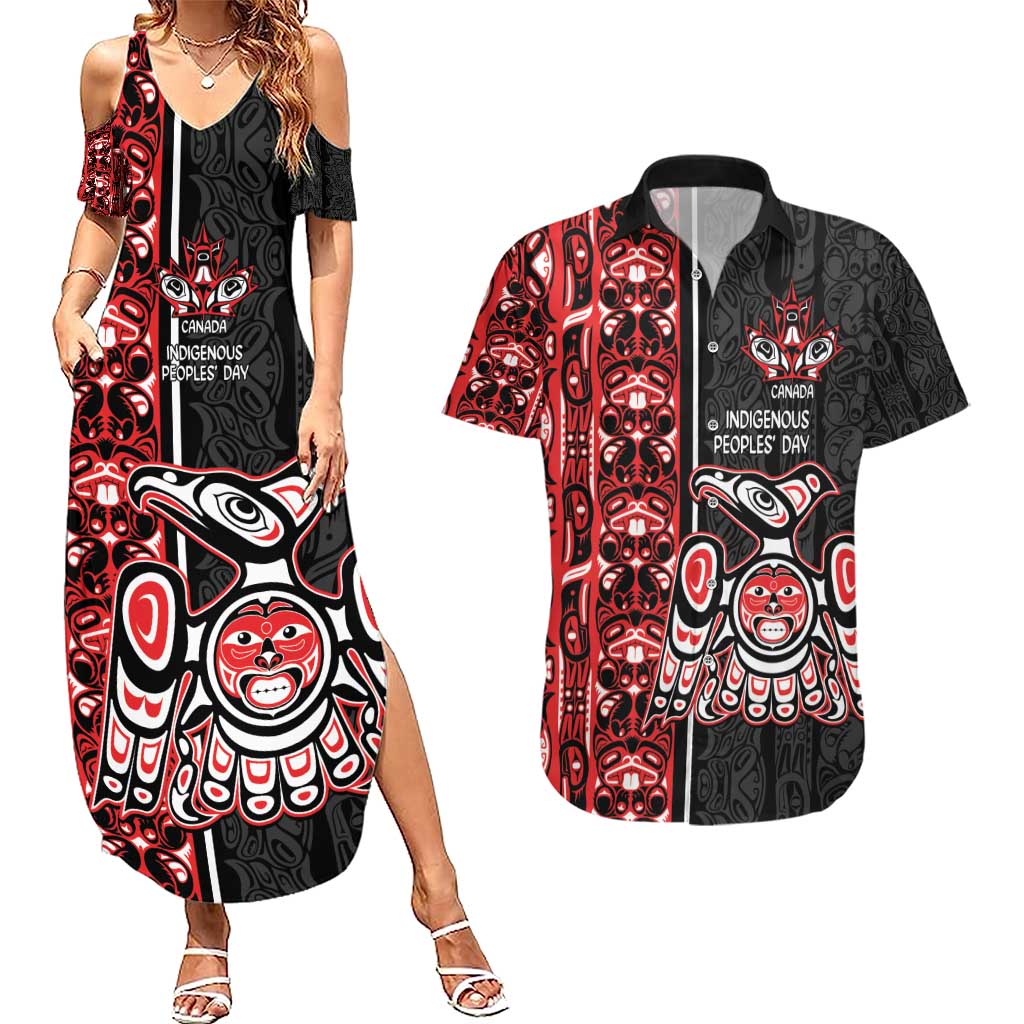 Canada Indigenous Peoples' Day Couples Matching Summer Maxi Dress and Hawaiian Shirt Canadian Raven Haida Pattern