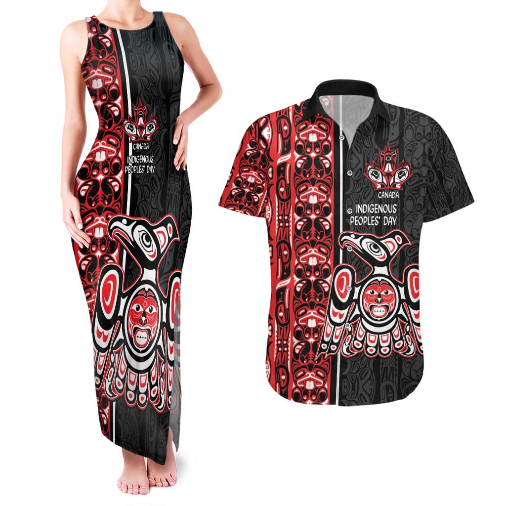 Canada Indigenous Peoples' Day Couples Matching Tank Maxi Dress and Hawaiian Shirt Canadian Raven Haida Pattern