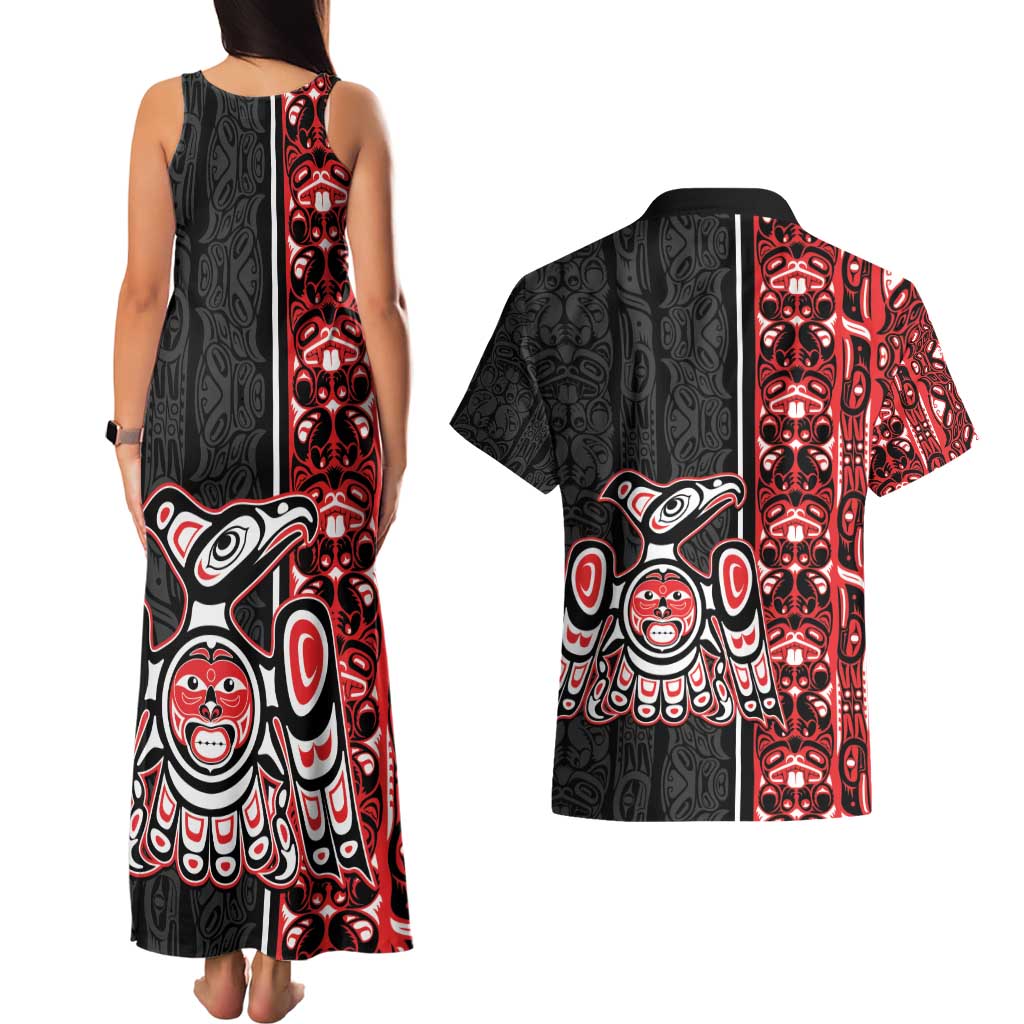 Canada Indigenous Peoples' Day Couples Matching Tank Maxi Dress and Hawaiian Shirt Canadian Raven Haida Pattern