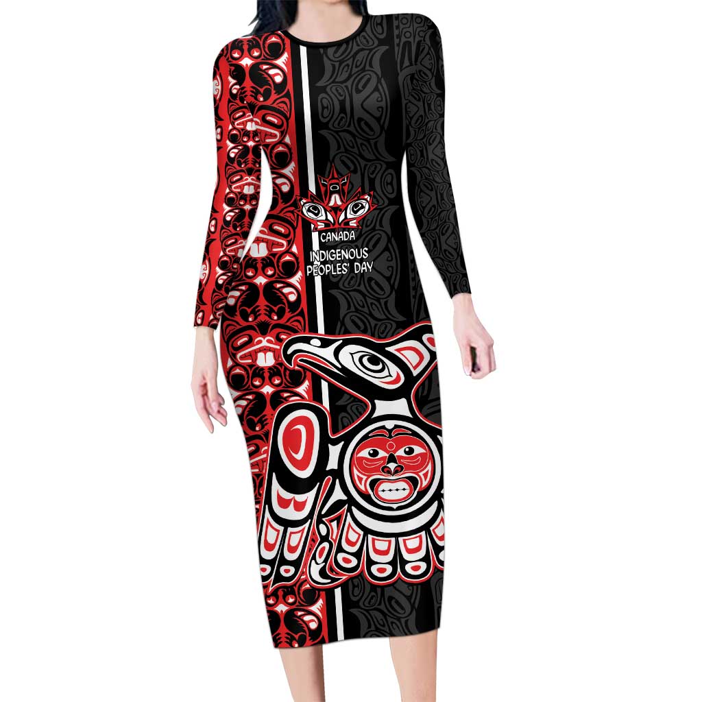 Canada Indigenous Peoples' Day Family Matching Long Sleeve Bodycon Dress and Hawaiian Shirt Canadian Raven Haida Pattern