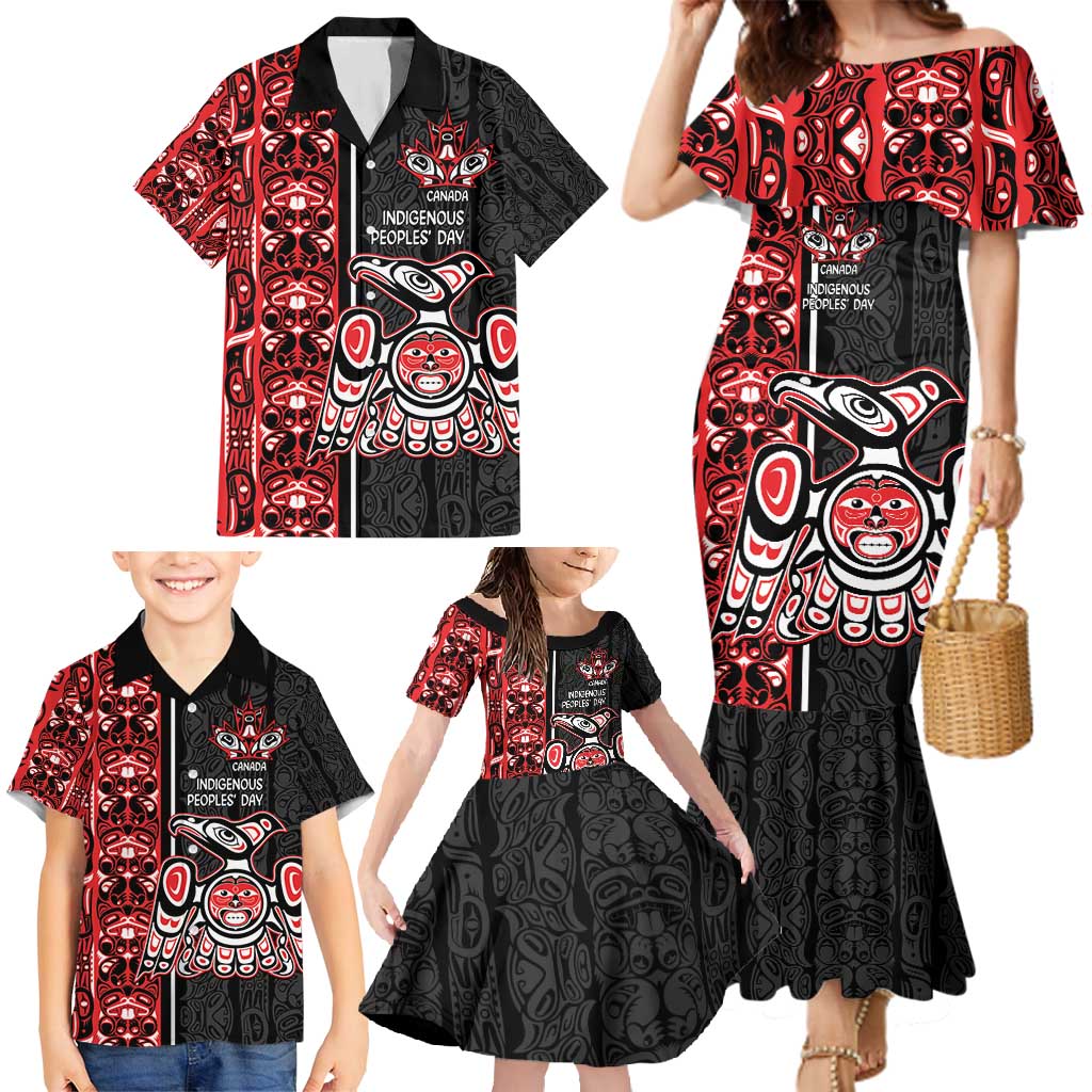 Canada Indigenous Peoples' Day Family Matching Mermaid Dress and Hawaiian Shirt Canadian Raven Haida Pattern