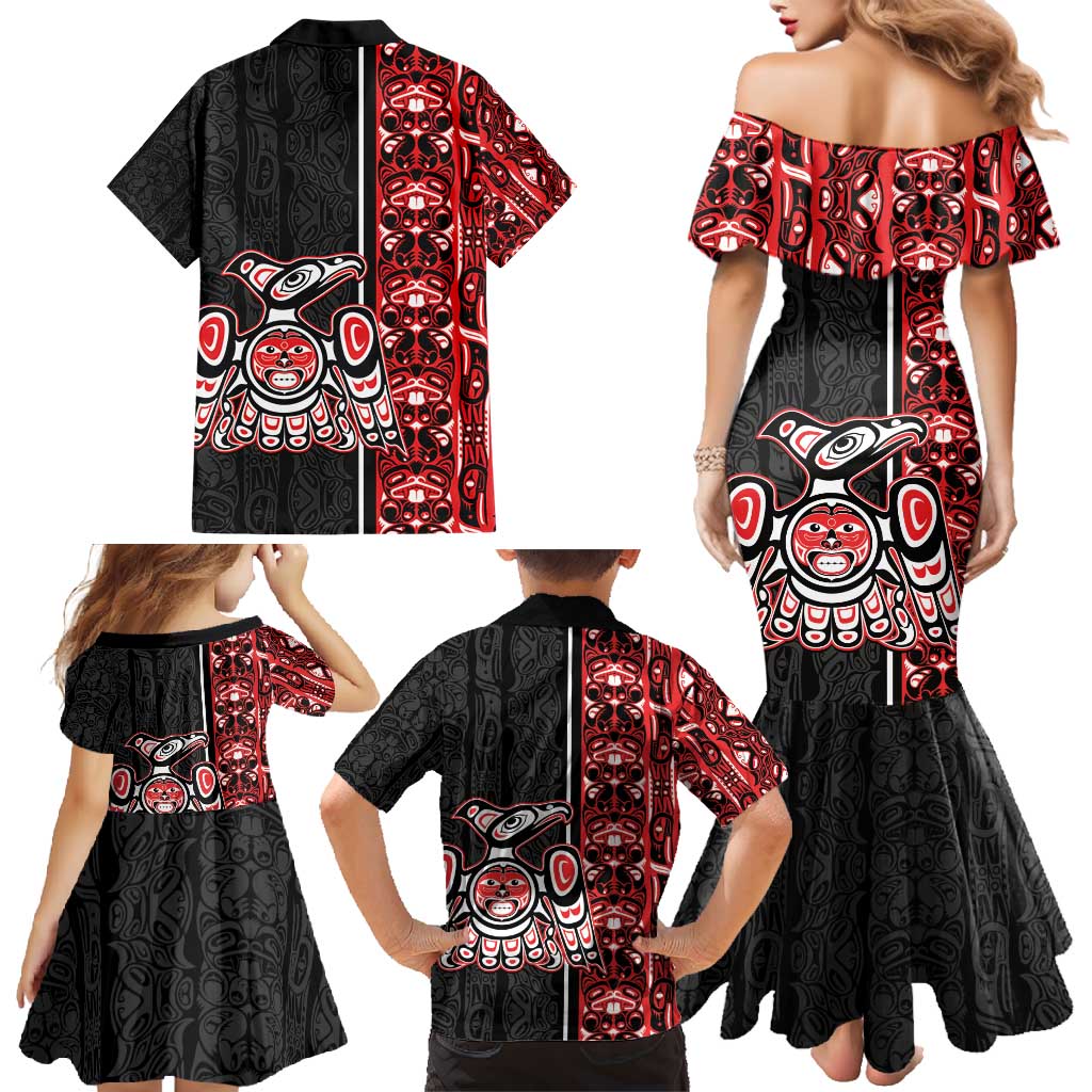 Canada Indigenous Peoples' Day Family Matching Mermaid Dress and Hawaiian Shirt Canadian Raven Haida Pattern
