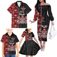 Canada Indigenous Peoples' Day Family Matching Off The Shoulder Long Sleeve Dress and Hawaiian Shirt Canadian Raven Haida Pattern