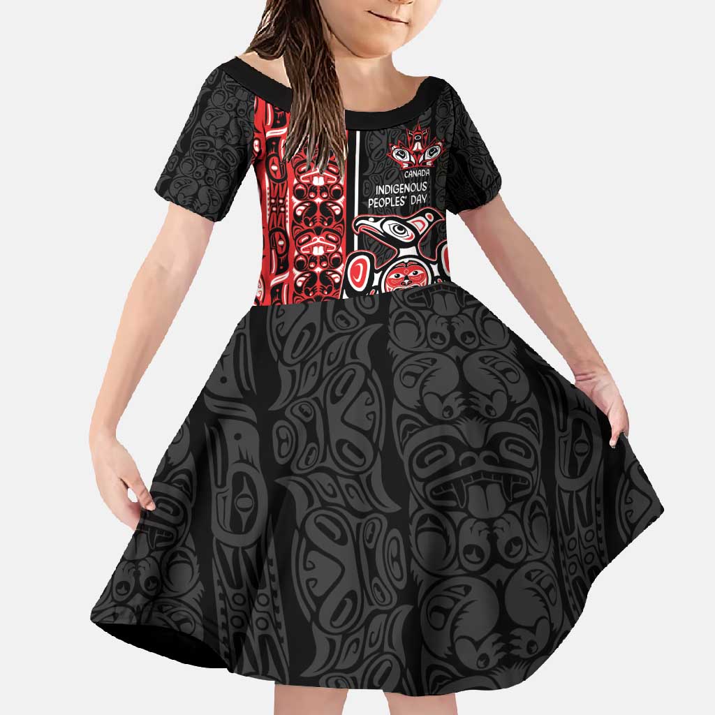 Canada Indigenous Peoples' Day Family Matching Off Shoulder Maxi Dress and Hawaiian Shirt Canadian Raven Haida Pattern