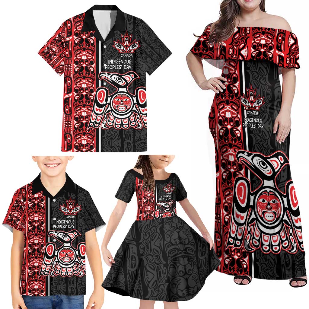 Canada Indigenous Peoples' Day Family Matching Off Shoulder Maxi Dress and Hawaiian Shirt Canadian Raven Haida Pattern