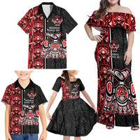 Canada Indigenous Peoples' Day Family Matching Off Shoulder Maxi Dress and Hawaiian Shirt Canadian Raven Haida Pattern