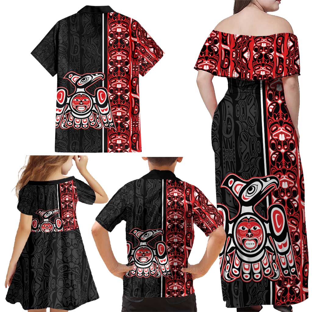 Canada Indigenous Peoples' Day Family Matching Off Shoulder Maxi Dress and Hawaiian Shirt Canadian Raven Haida Pattern