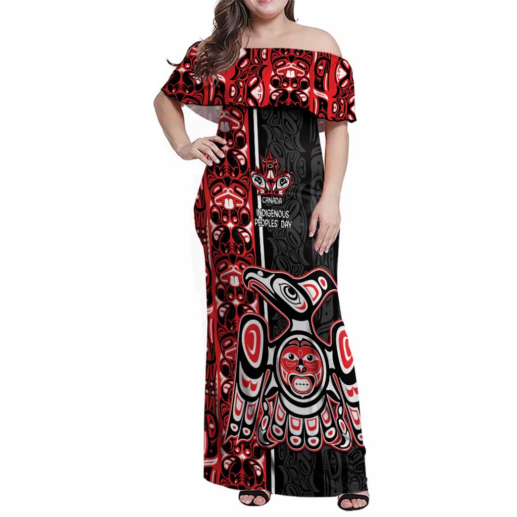 Canada Indigenous Peoples' Day Family Matching Off Shoulder Maxi Dress and Hawaiian Shirt Canadian Raven Haida Pattern