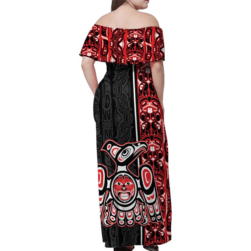Canada Indigenous Peoples' Day Family Matching Off Shoulder Maxi Dress and Hawaiian Shirt Canadian Raven Haida Pattern
