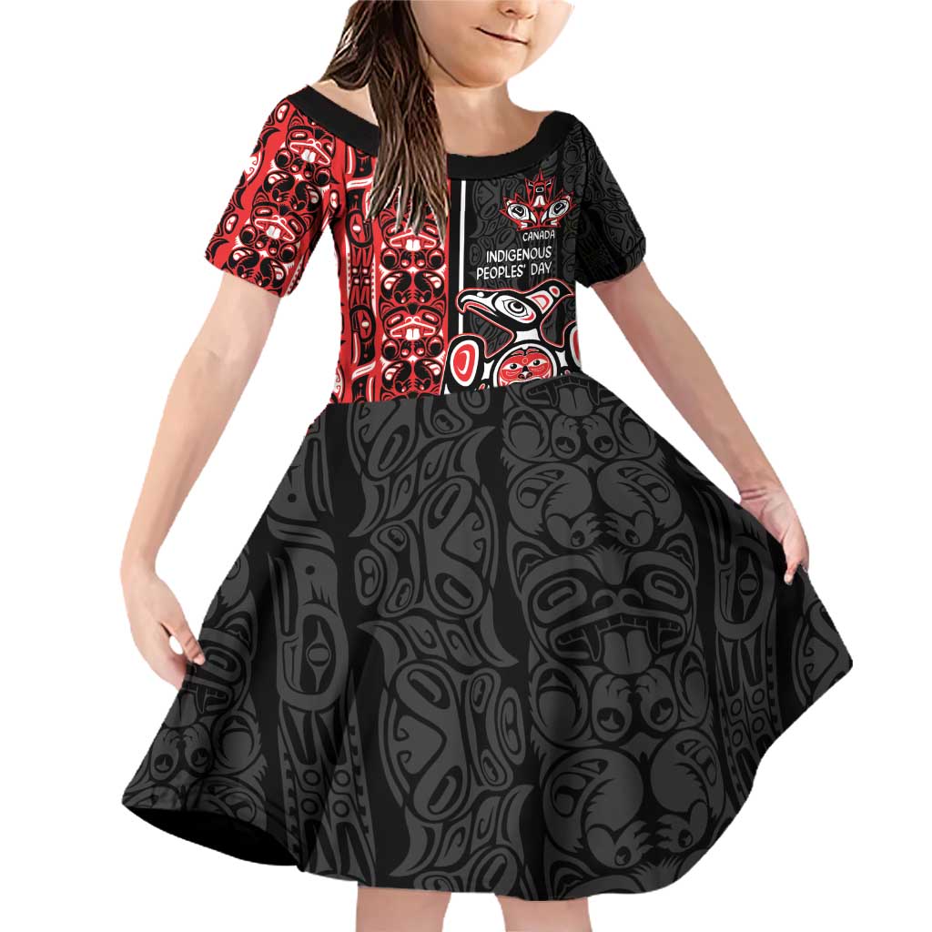 Canada Indigenous Peoples' Day Family Matching Off Shoulder Short Dress and Hawaiian Shirt Canadian Raven Haida Pattern