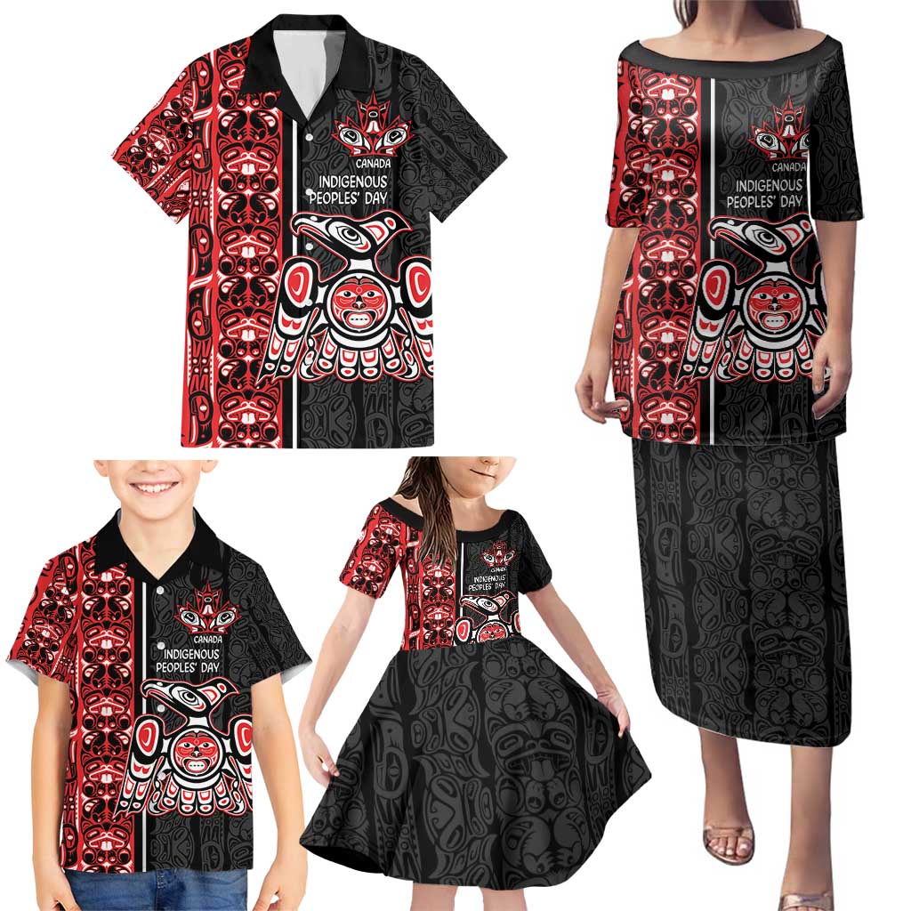Canada Indigenous Peoples' Day Family Matching Puletasi and Hawaiian Shirt Canadian Raven Haida Pattern