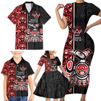 Canada Indigenous Peoples' Day Family Matching Short Sleeve Bodycon Dress and Hawaiian Shirt Canadian Raven Haida Pattern