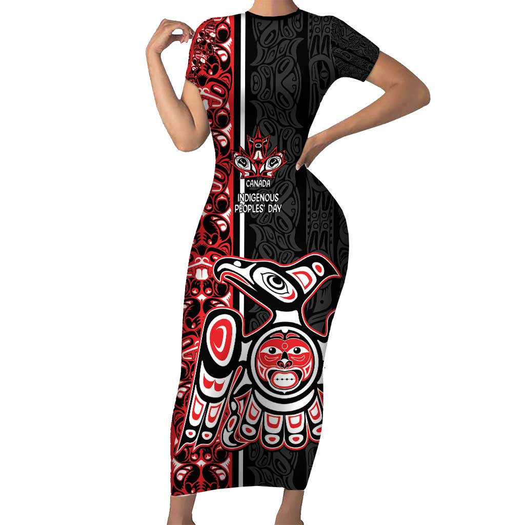 Canada Indigenous Peoples' Day Family Matching Short Sleeve Bodycon Dress and Hawaiian Shirt Canadian Raven Haida Pattern