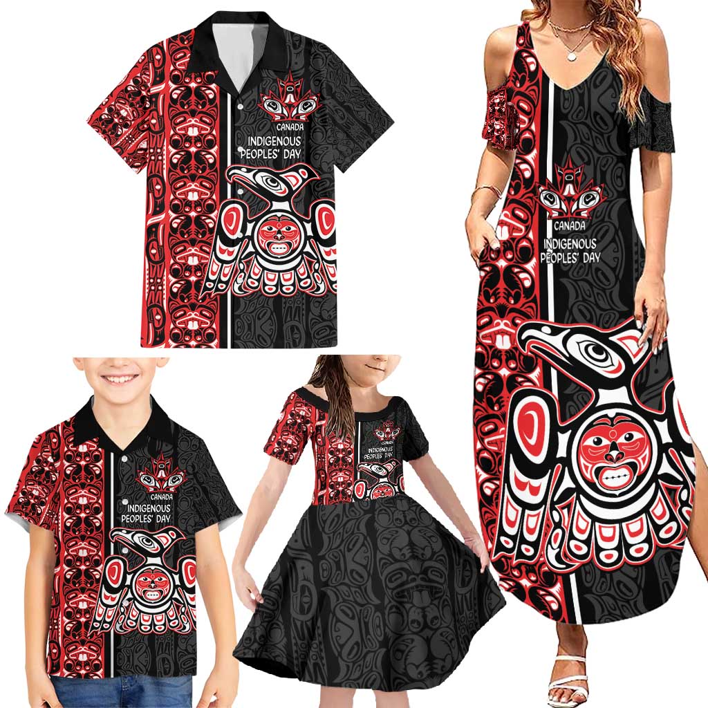 Canada Indigenous Peoples' Day Family Matching Summer Maxi Dress and Hawaiian Shirt Canadian Raven Haida Pattern