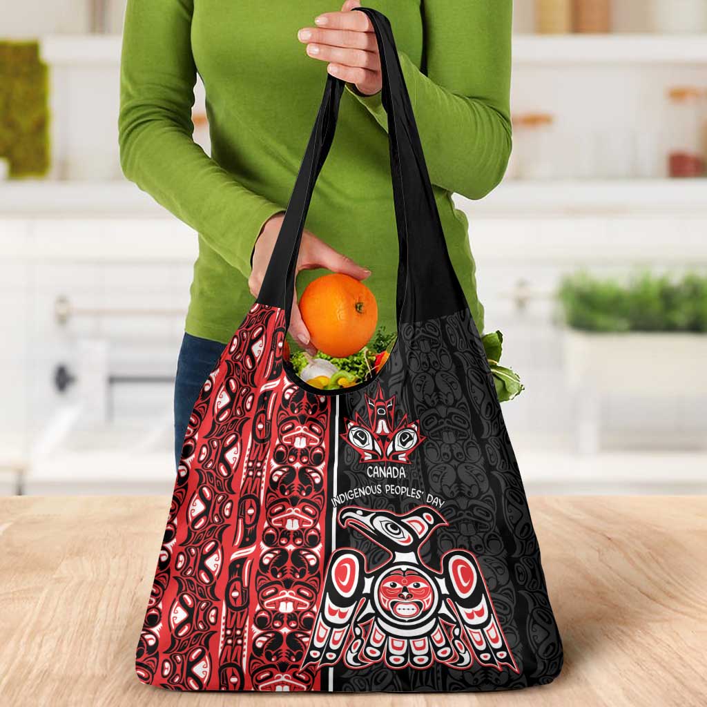 Canada Indigenous Peoples' Day Grocery Bag Canadian Raven Haida Pattern