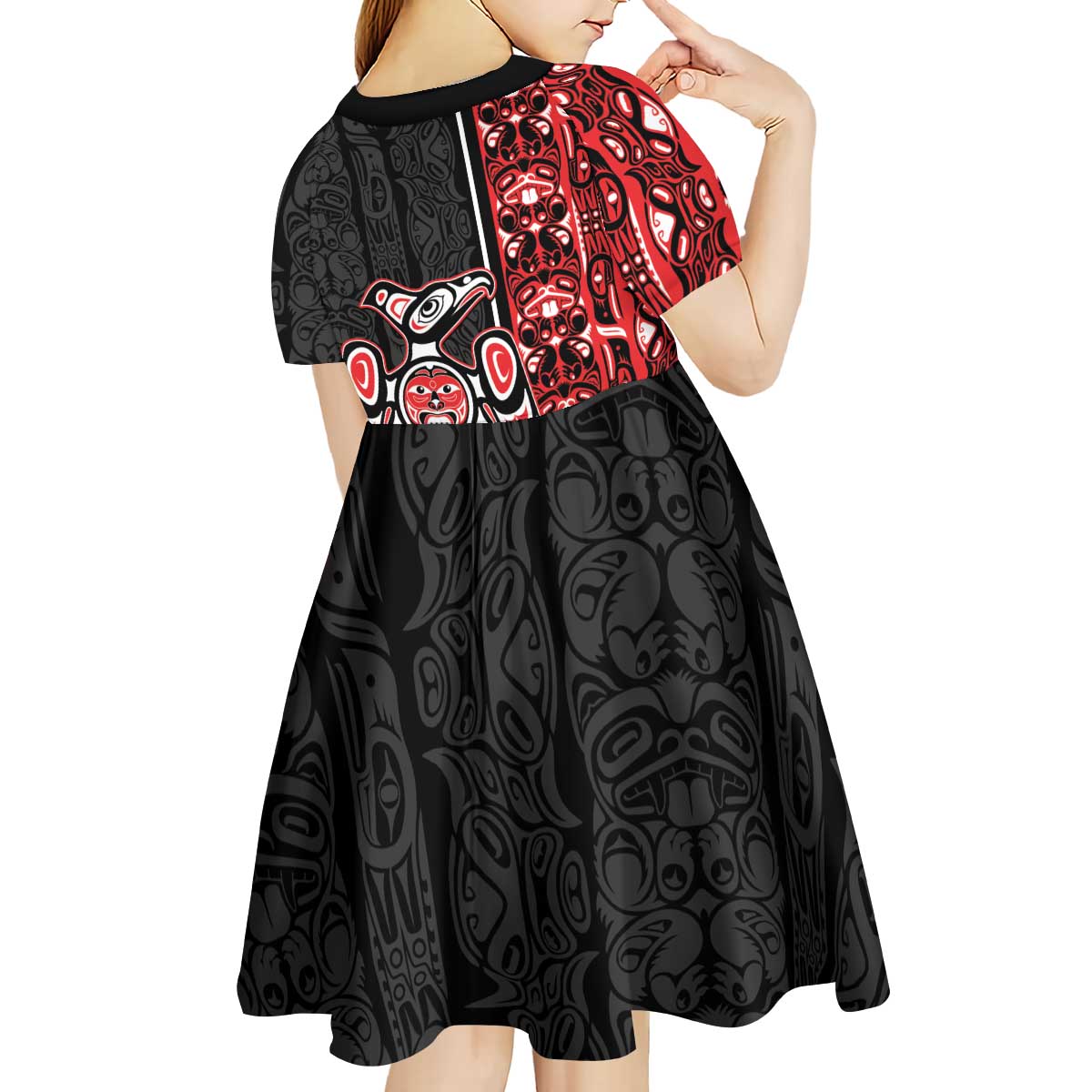 Canada Indigenous Peoples' Day Kid Short Sleeve Dress Canadian Raven Haida Pattern