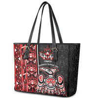 Canada Indigenous Peoples' Day Leather Tote Bag Canadian Raven Haida Pattern