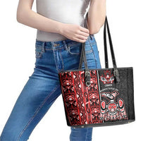 Canada Indigenous Peoples' Day Leather Tote Bag Canadian Raven Haida Pattern