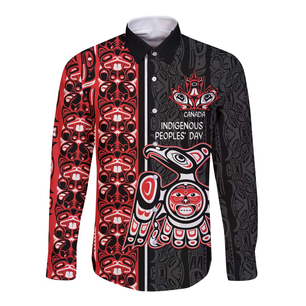 Canada Indigenous Peoples' Day Long Sleeve Button Shirt Canadian Raven Haida Pattern