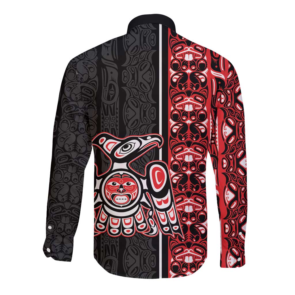 Canada Indigenous Peoples' Day Long Sleeve Button Shirt Canadian Raven Haida Pattern