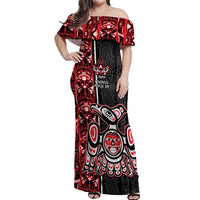 Canada Indigenous Peoples' Day Off Shoulder Maxi Dress Canadian Raven Haida Pattern