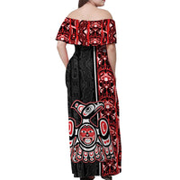 Canada Indigenous Peoples' Day Off Shoulder Maxi Dress Canadian Raven Haida Pattern