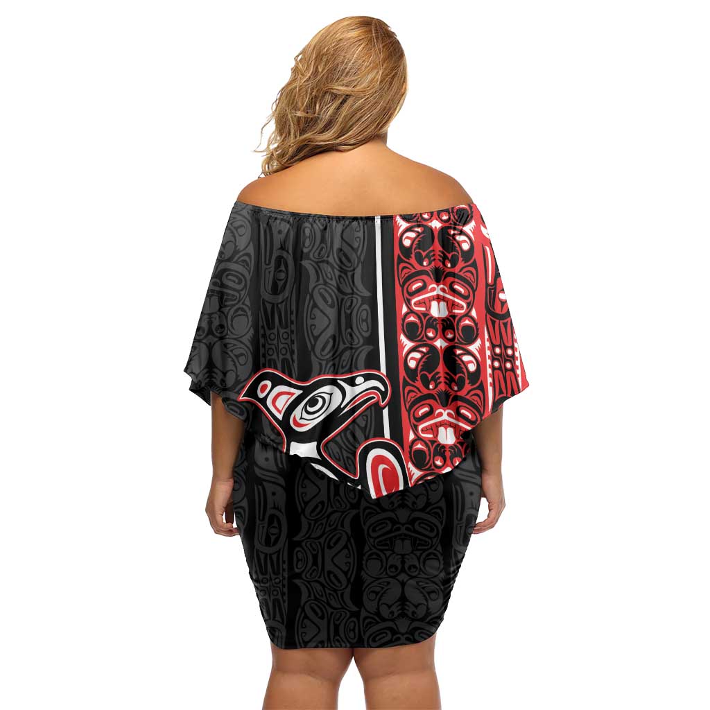 Canada Indigenous Peoples' Day Off Shoulder Short Dress Canadian Raven Haida Pattern