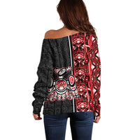 Canada Indigenous Peoples' Day Off Shoulder Sweater Canadian Raven Haida Pattern