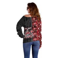 Canada Indigenous Peoples' Day Off Shoulder Sweater Canadian Raven Haida Pattern