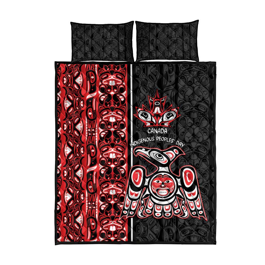 Canada Indigenous Peoples' Day Quilt Bed Set Canadian Raven Haida Pattern
