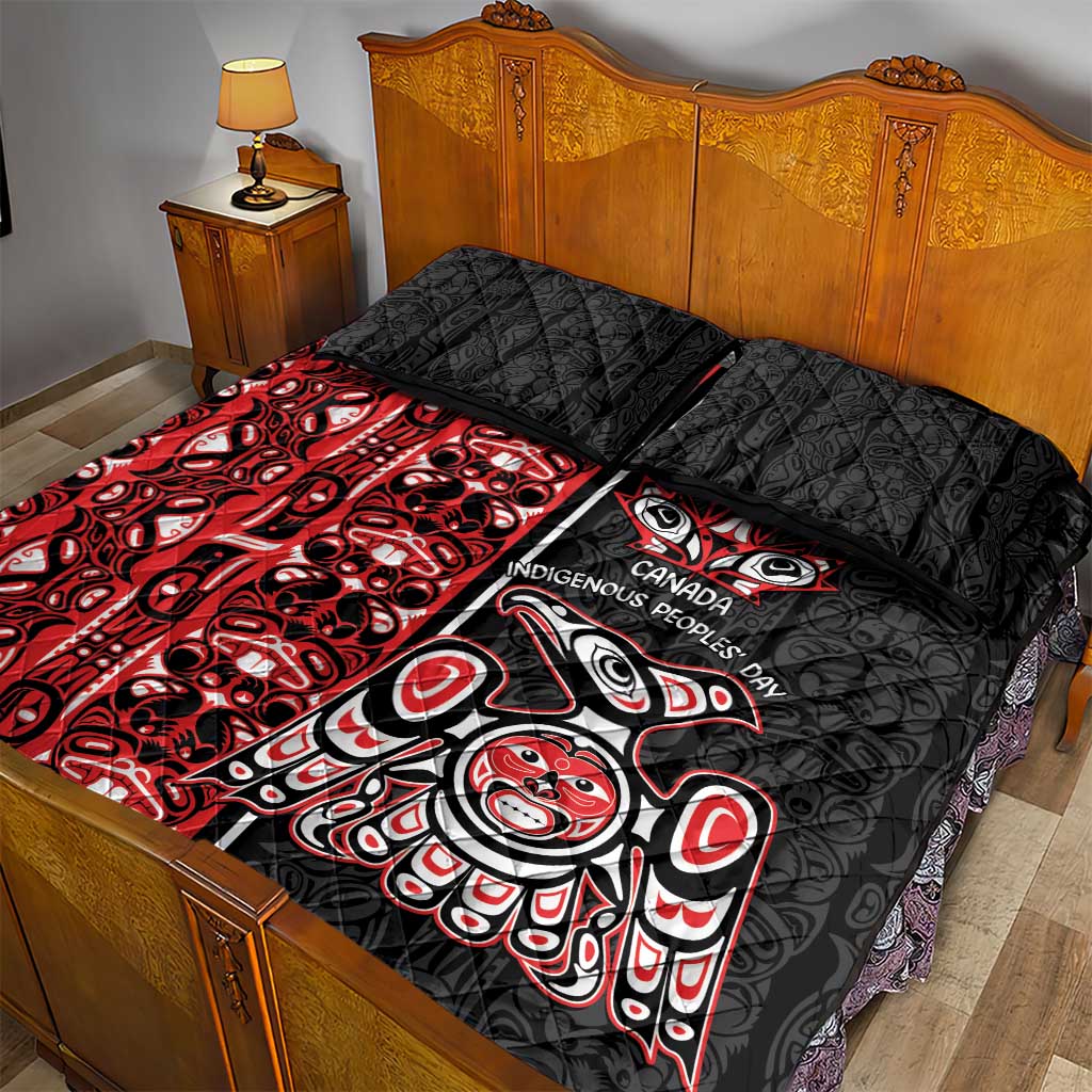 Canada Indigenous Peoples' Day Quilt Bed Set Canadian Raven Haida Pattern