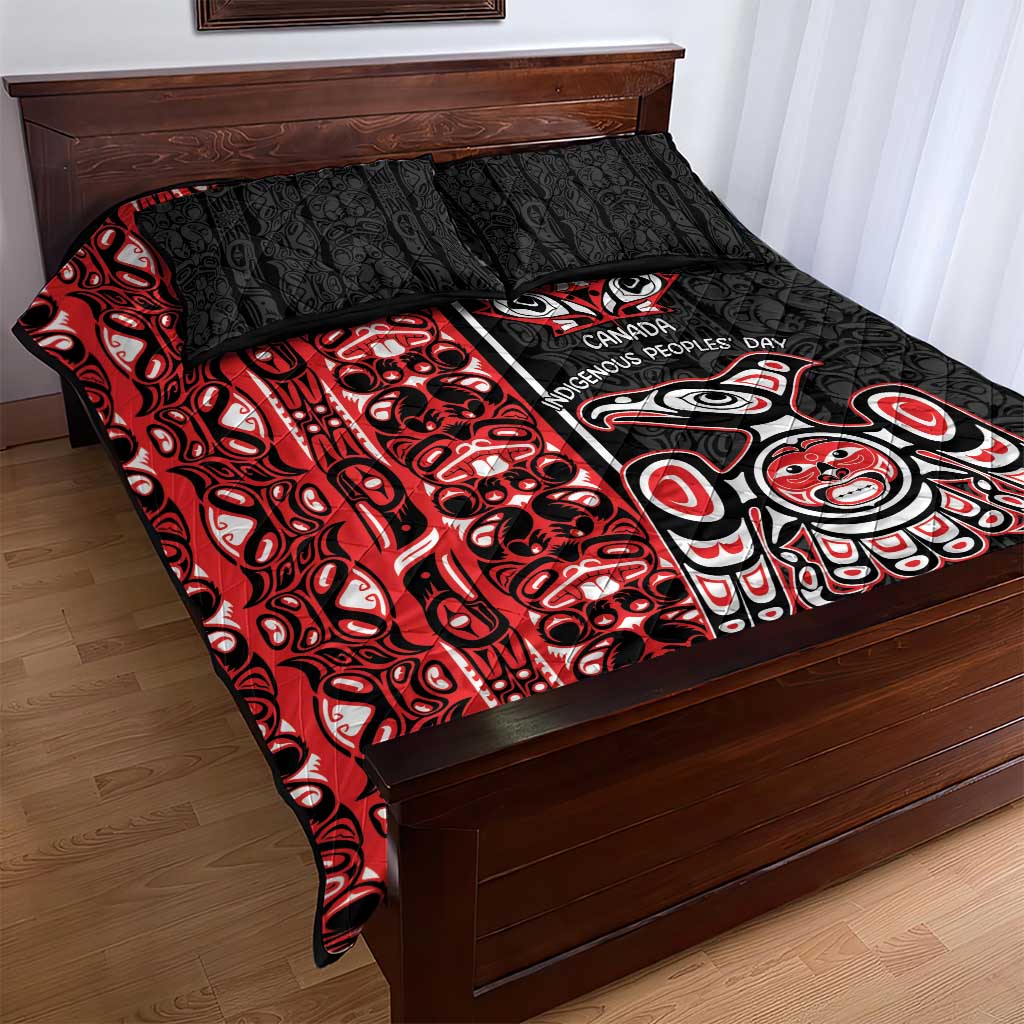 Canada Indigenous Peoples' Day Quilt Bed Set Canadian Raven Haida Pattern