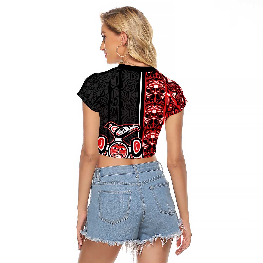 Canada Indigenous Peoples' Day Raglan Cropped T Shirt Canadian Raven Haida Pattern