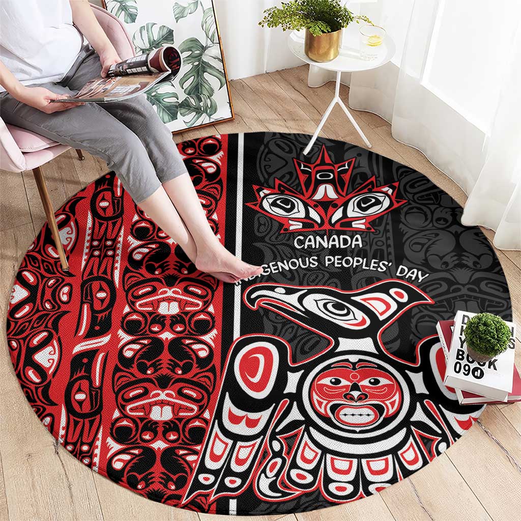 Canada Indigenous Peoples' Day Round Carpet Canadian Raven Haida Pattern