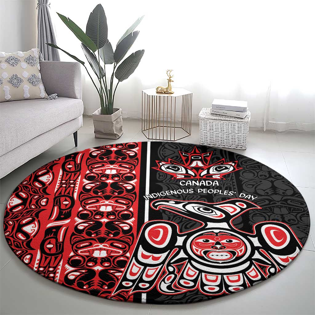 Canada Indigenous Peoples' Day Round Carpet Canadian Raven Haida Pattern