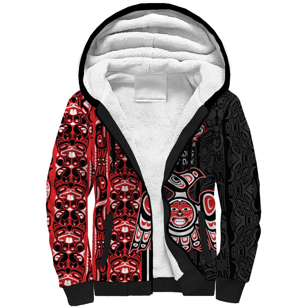 Canada Indigenous Peoples' Day Sherpa Hoodie Canadian Raven Haida Pattern