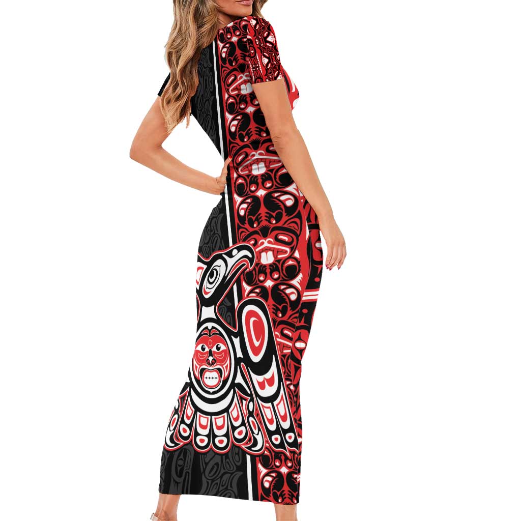 Canada Indigenous Peoples' Day Short Sleeve Bodycon Dress Canadian Raven Haida Pattern