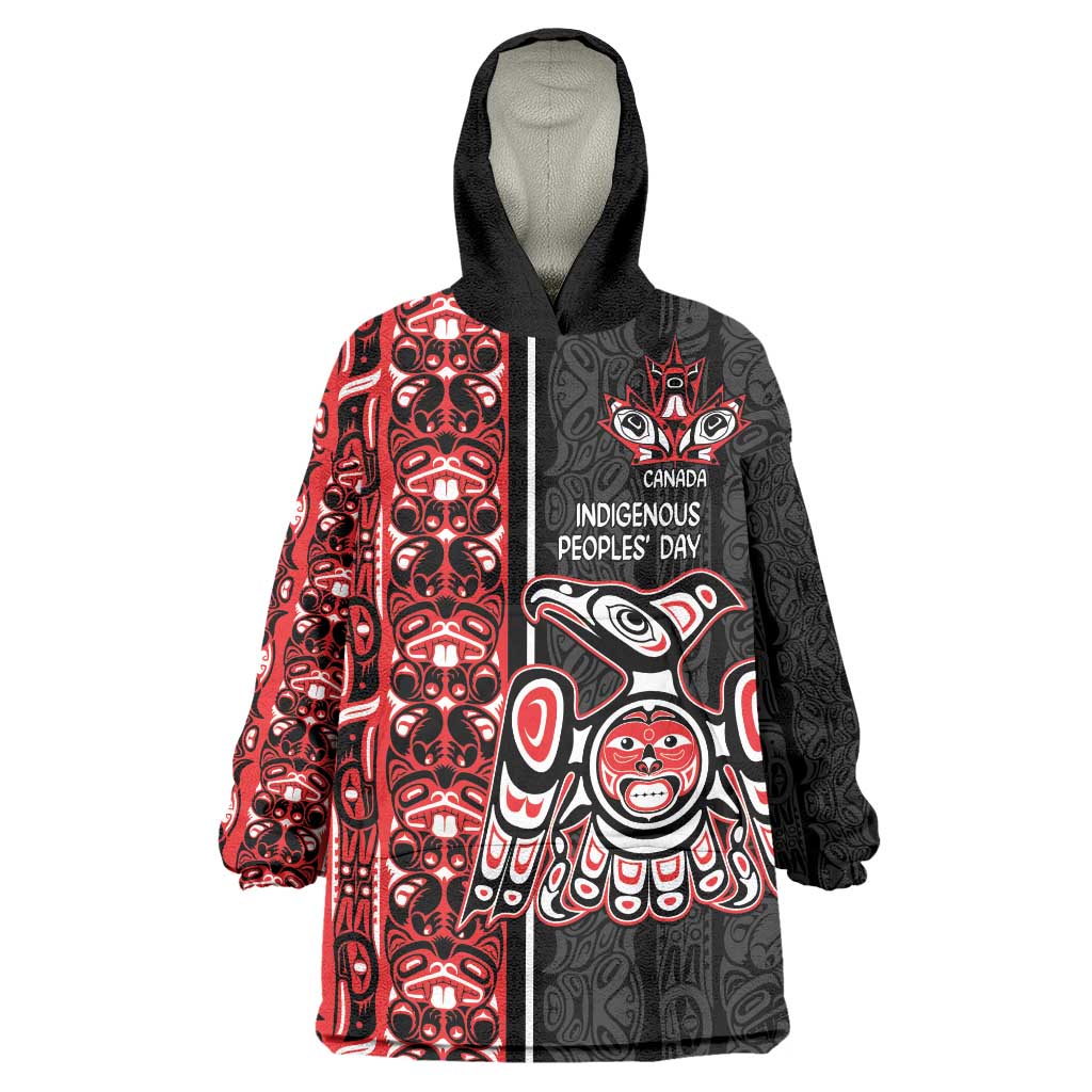 Canada Indigenous Peoples' Day Wearable Blanket Hoodie Canadian Raven Haida Pattern