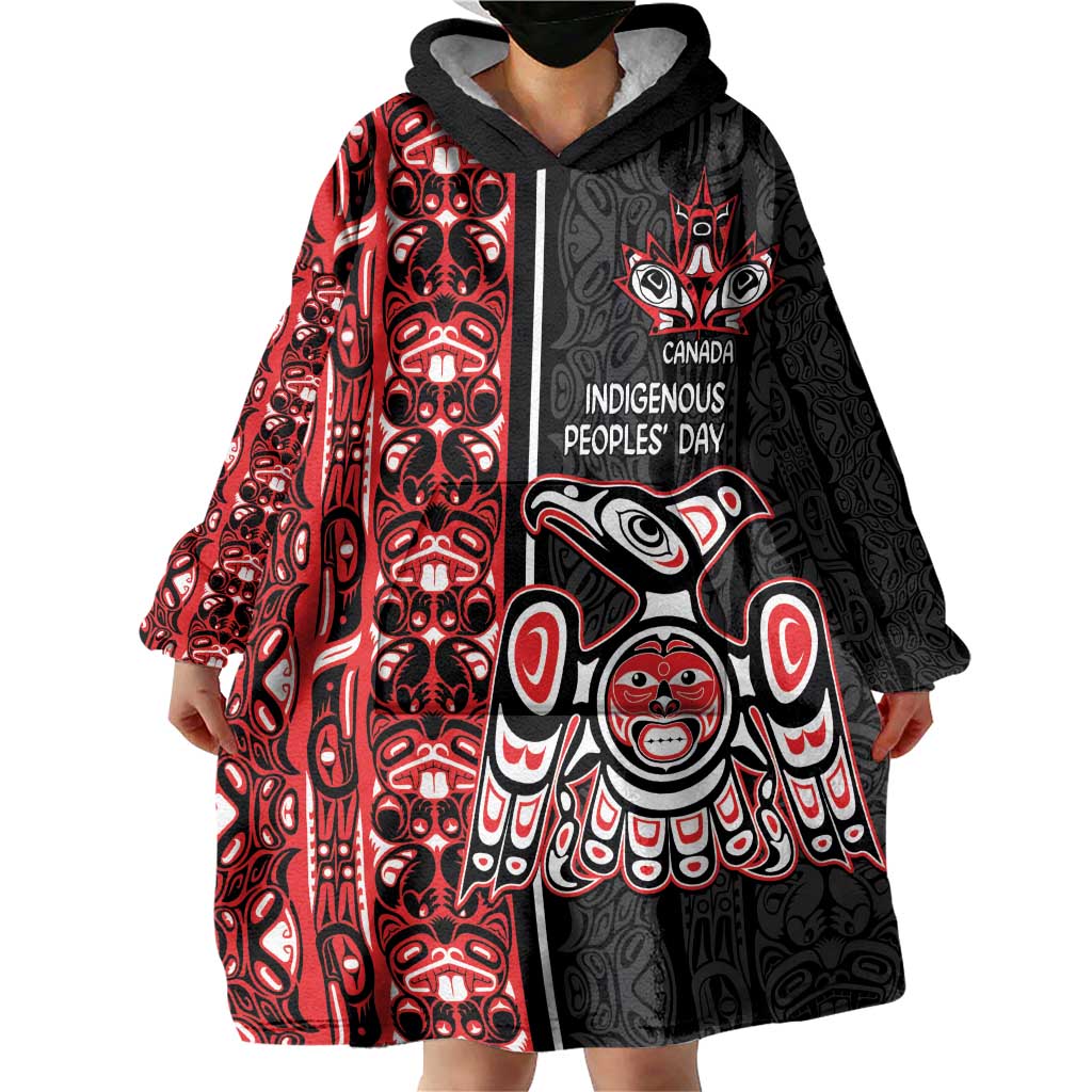 Canada Indigenous Peoples' Day Wearable Blanket Hoodie Canadian Raven Haida Pattern