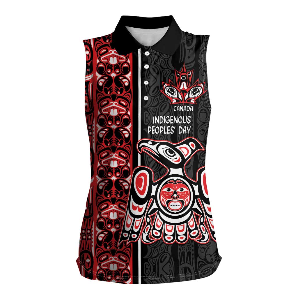Canada Indigenous Peoples' Day Women Sleeveless Polo Shirt Canadian Raven Haida Pattern