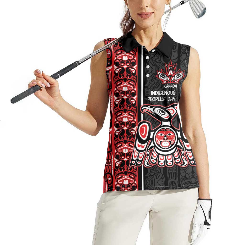 Canada Indigenous Peoples' Day Women Sleeveless Polo Shirt Canadian Raven Haida Pattern