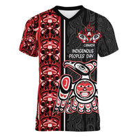 Canada Indigenous Peoples' Day Women V-Neck T-Shirt Canadian Raven Haida Pattern