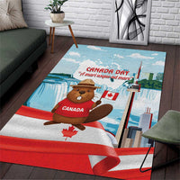 Canada Day Area Rug Cute Beaver With Flag