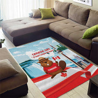 Canada Day Area Rug Cute Beaver With Flag